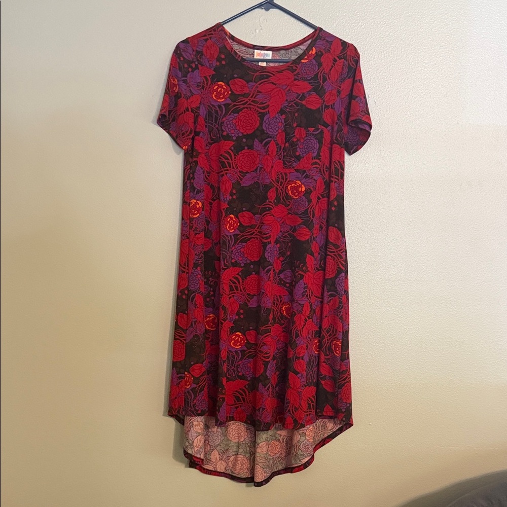 LuLaRoe Vibrant Red and Purple High Low Dress